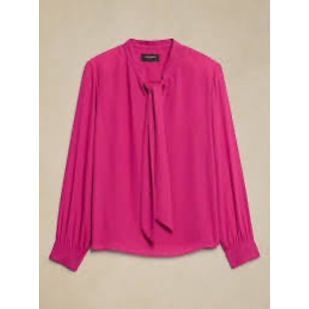 Banana Republic Tie-Front Blouse Womens Medium Elegant Berry Pink Office Chic